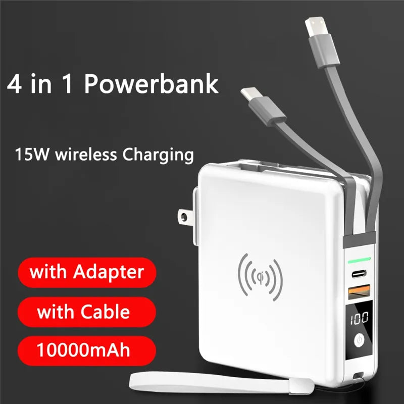 Power Bank 10000mAh With AC Plug 15W Fast Wireless Charging