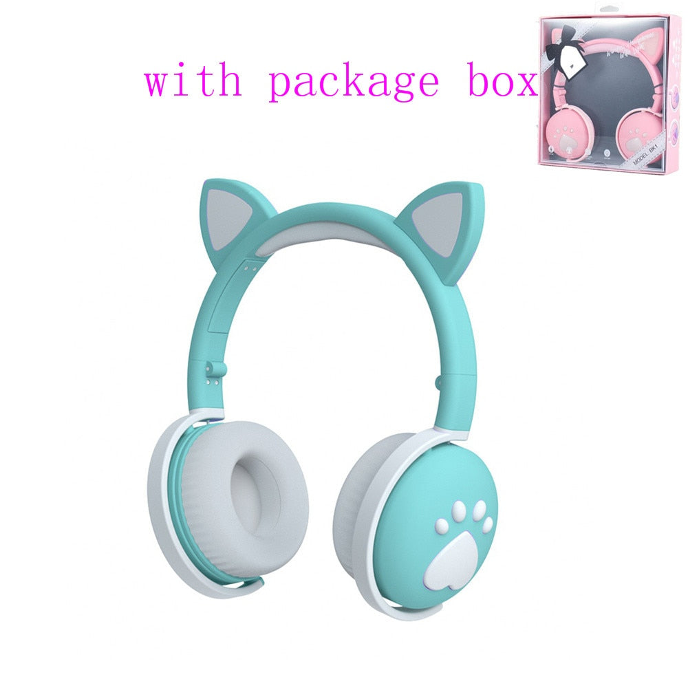 Glowing Cute LED Cat Ear Bluetooth Headphones  with Mic