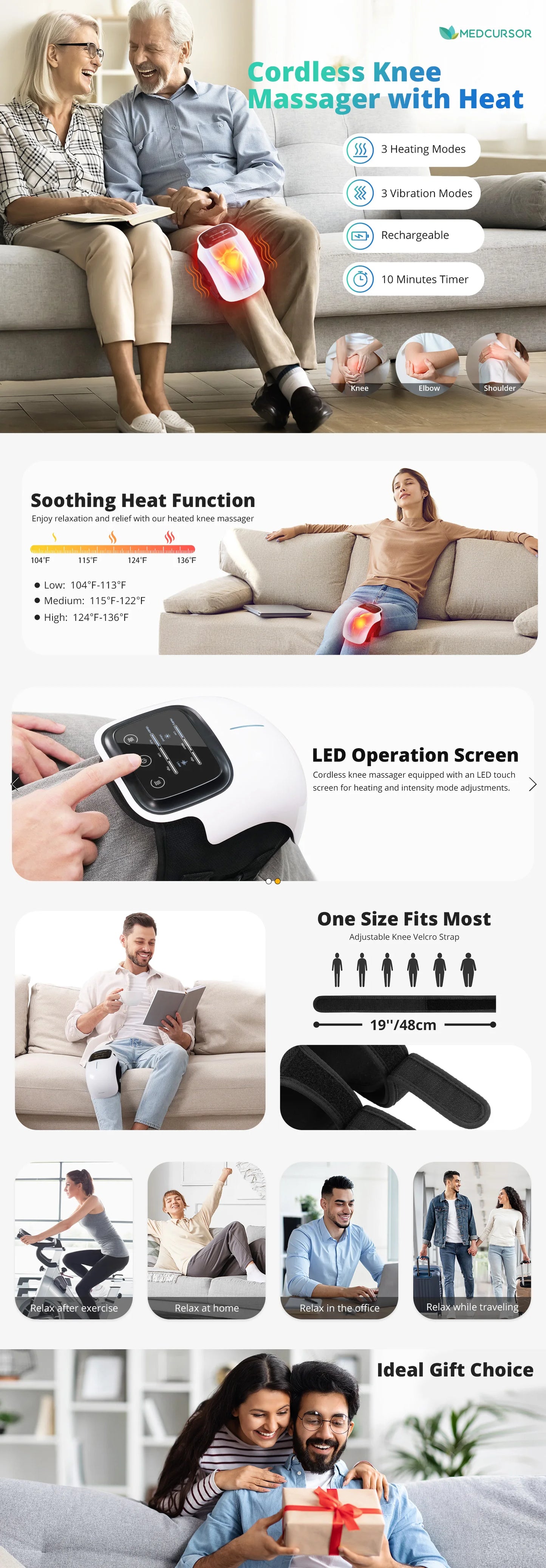 Electric Heating Massage Knee Pad Wireless Heated Knee Massager Temperature Hot Compress Vibration Massage